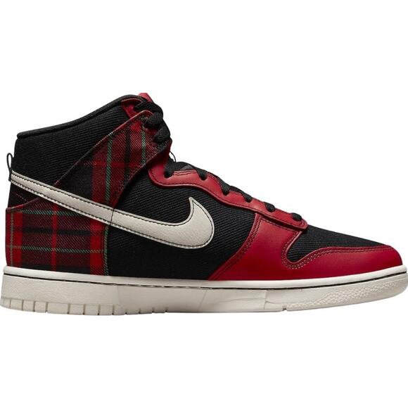 Nike Dunk High Sneakers Lace Up Tartan High Top Twill Plaid Red Black 15 - Picture 1 of 7